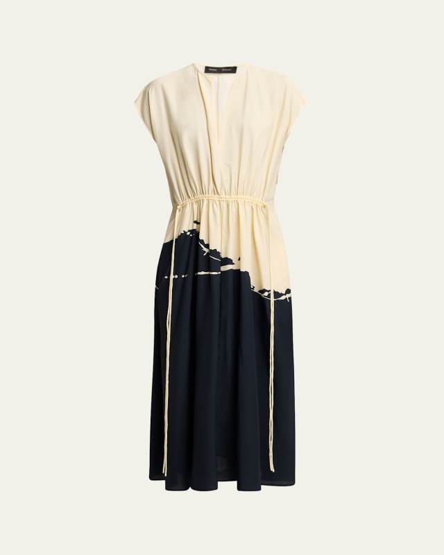 Ezra Printed Drawstring Midi Viscose Dress